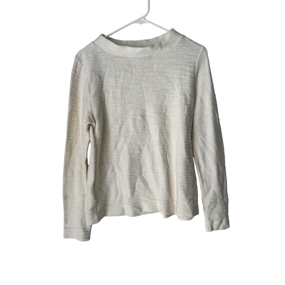 Loft Cream Textured Slub Mock Neck Long Sleeve Top Small 493374